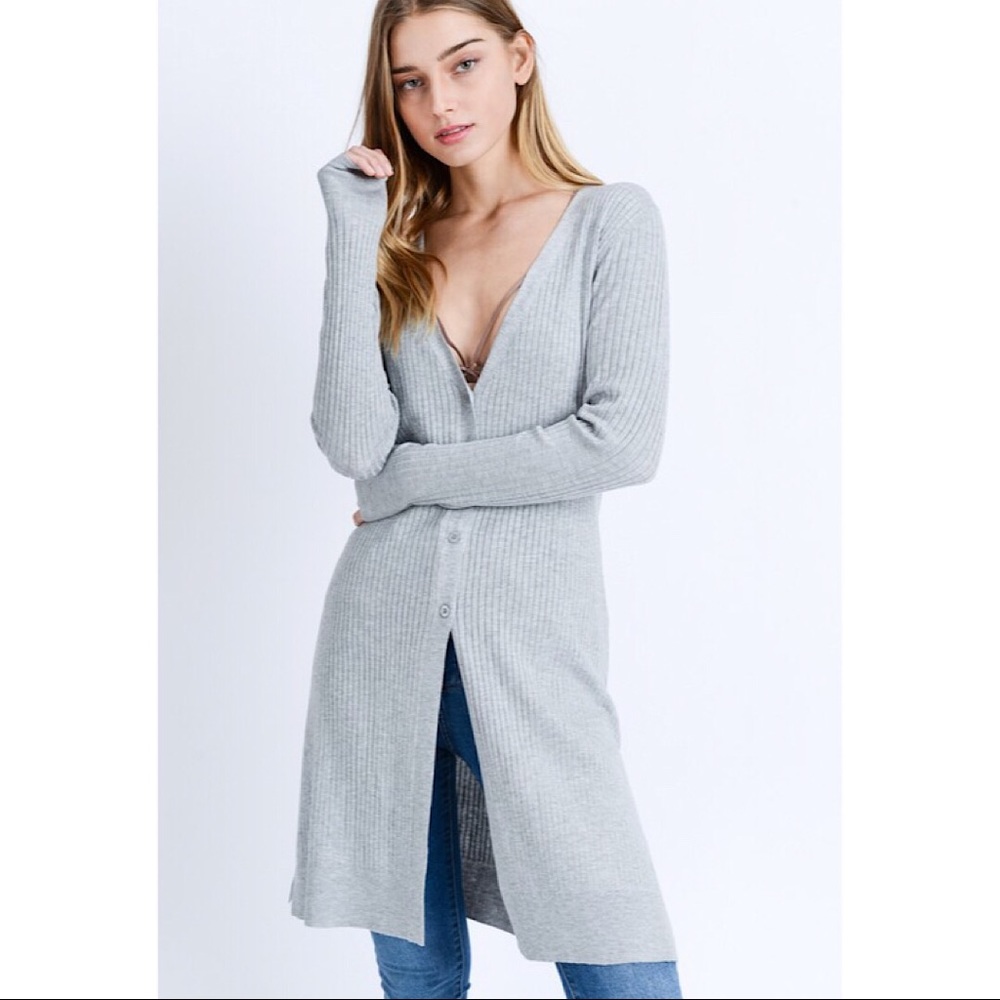 Long-Line Ribbed Cardigan - Picture 4 of 8